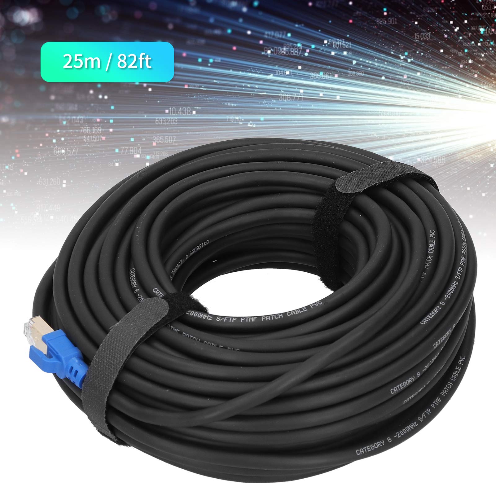Kabel Ethernet Cat8 40 Gb/s 2000 MHz, Ekranowany Kabel Sieciowy LAN o Dużej Prędkości SFTP, Pozłacane Złącze RJ45, Kompatybilny Wstecz z Cat7/Cat6a/Cat6/Cat5e dla Routera, Modemu, (25 m /
