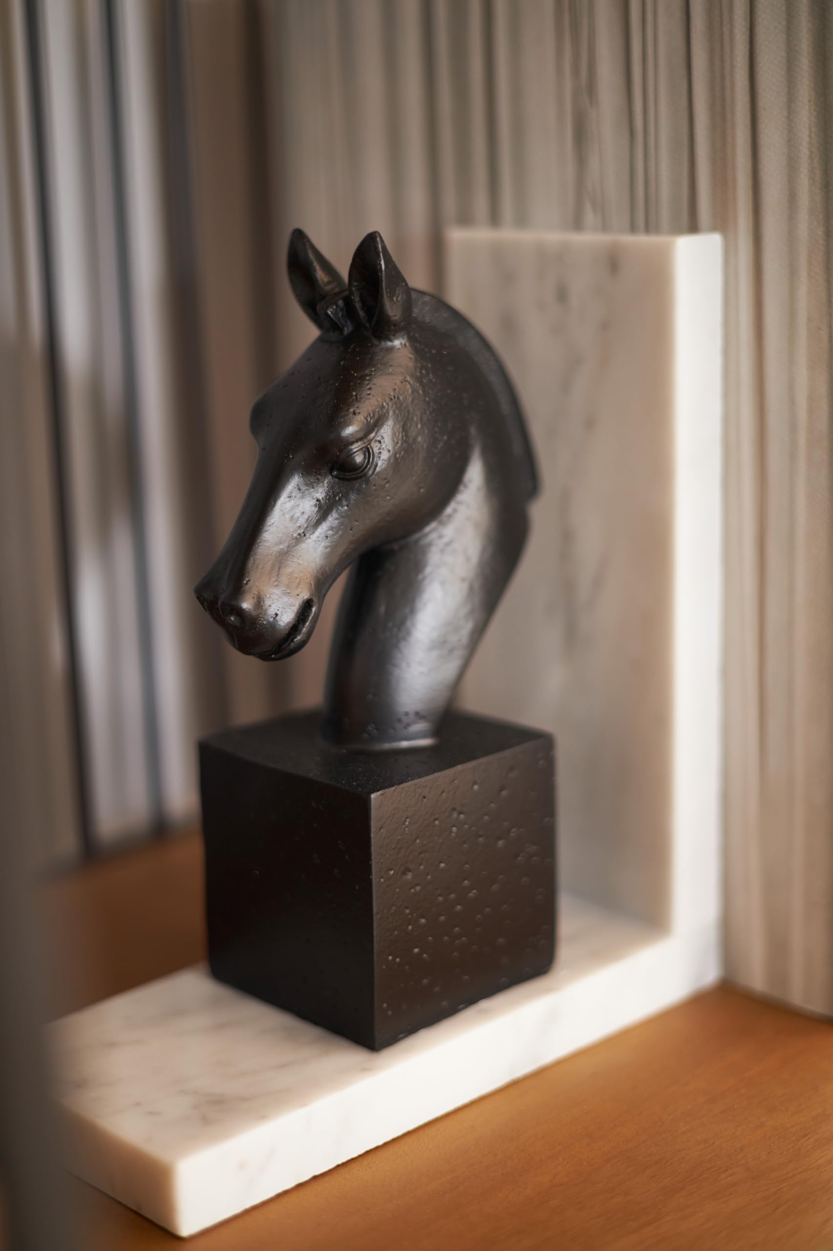 Fermalibri Cavallo Scacchi - Set Da 2 In Marmo Nero, Design Elegante, 21x36x8 Cm, Idea Regalo Per Appassionati - Foto 5