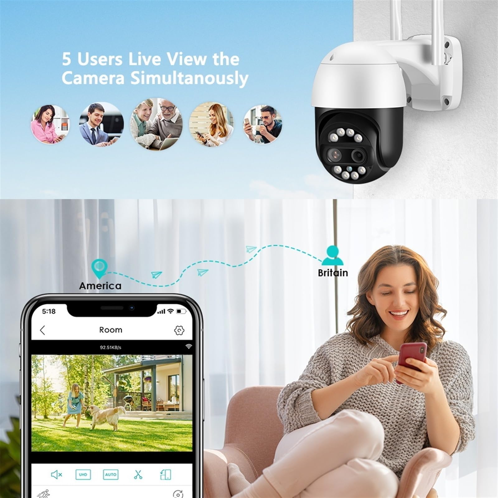 PIRKO 8MP 4K Double Objectif 2.8mm + 12mm PTZ WiFi caméra 4MP 2K Audio Couleur Vision Nocturne AI détection Humaine extérieure CCTV caméra IP de sécurité(4MP Add 64G Card)