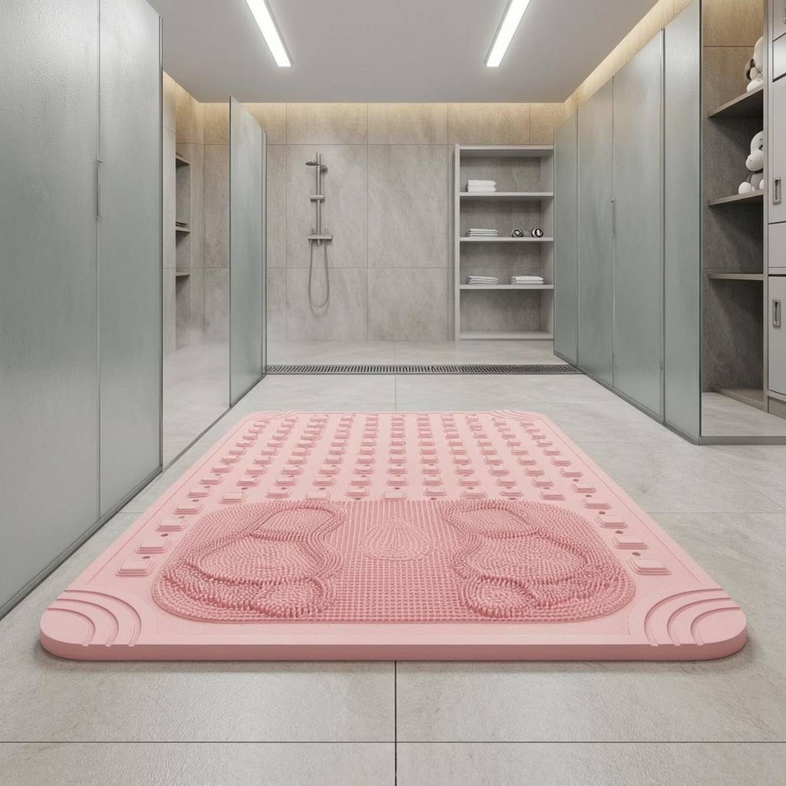 Tapis Bain Antidérapant Drainant Tapis Baignoire Ventouses Relief Article Salle Bain, Rose, 58 88cm