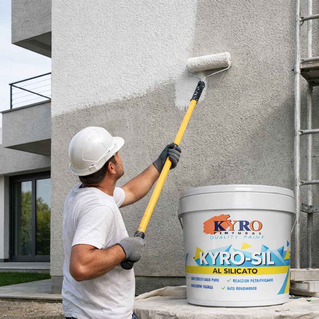 KYRO-SIL FONDO Imprimación al Silicato de Potasio Puro - Fijador Profesional para Soportes Minerales Porosos - Interior y Exterior - 14 Litros