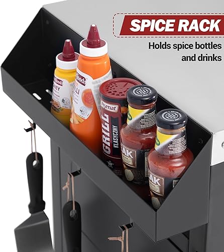 Miniatura 9 de Carro de parrilla al aire libre con ruedas, isla de cocina móvil con gabinete de almacenamiento para barbacoa, mesa de carrito de comedor de acero