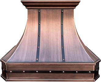 SINDA Classic Hammered Solid Copper Range Hood with High Airflow Cenrtifugal Blower, Stainless Steal Vent with Liner and Internal Motor, Baffle Filter, H3 302127ST, 30"Wx27"H, Wall Mount