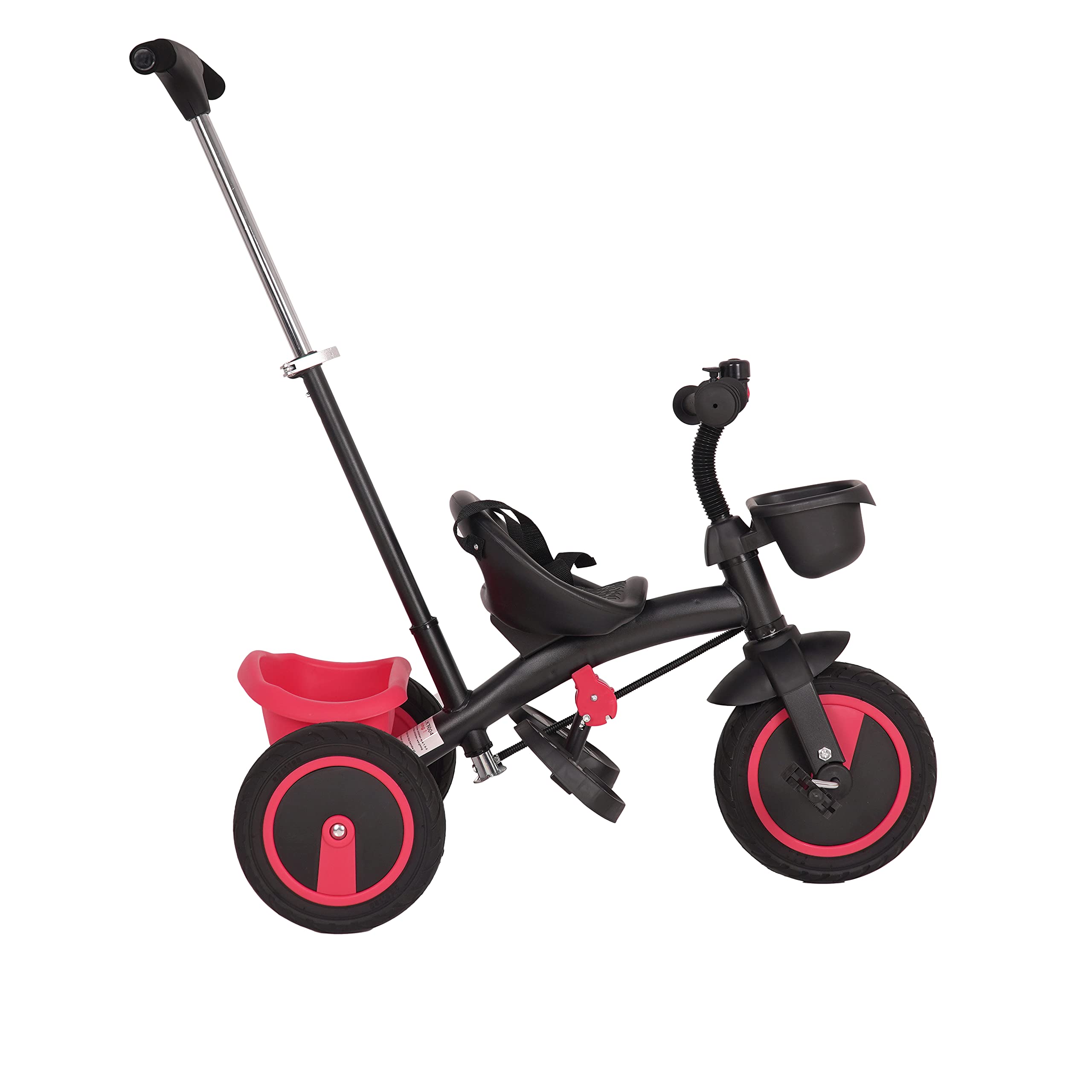 Lovely Baby Kids Tricycle KT 004 Secure Seat Belt, Parent-Controlled Push Handle, Sturdy Steel Frame, Rubber Wheels, Front Basket, and Rear Basket - Perfect for 1-3 Year Olds (100% Assembled, Red)