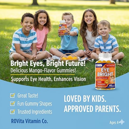 Miniatura 2 de Suplemento de salud ocular para niños y adolescentes, gomitas de luteína con zeaxantina, vitaminas esenciales para los ojos con sabor a mango que