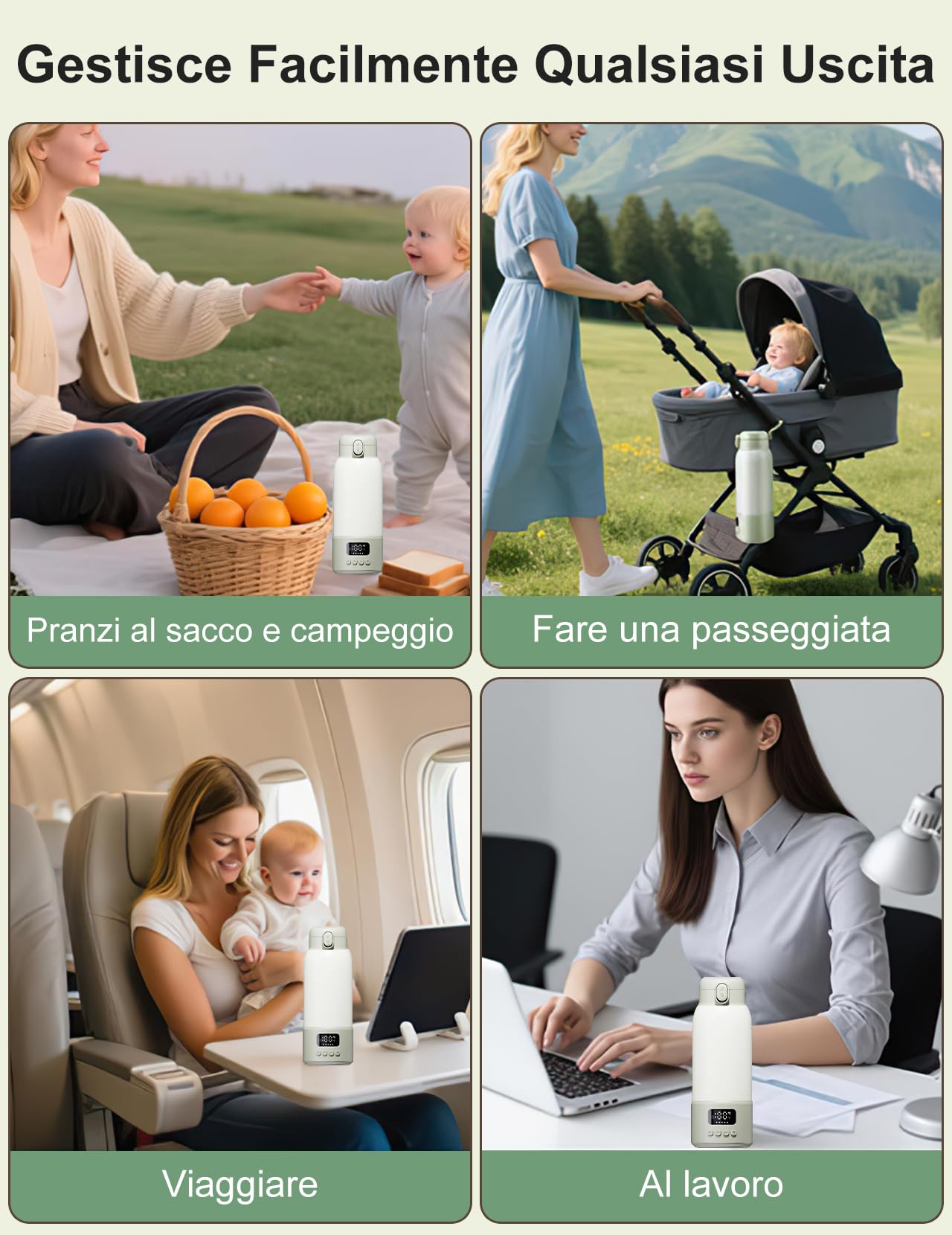 Scaldabiberon Portatile per Bambini da Viaggio, Scaldabiberon da 500 ml 35-70 °C Riscaldamento Rapido Latte Materno e Acqua, Controllo Preciso Della Temperatura per Viaggi, Auto e Attività All'aperto