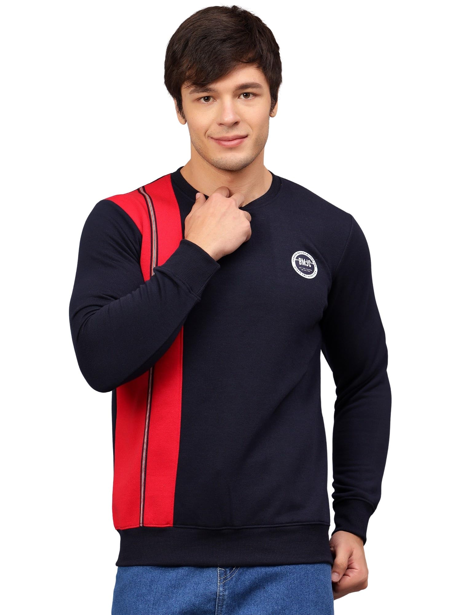 ben martin Men's Round Neck Regular Fit Full Sleeve Side Penal Contrast Cotton Polyester Sweatshirt-picture-41