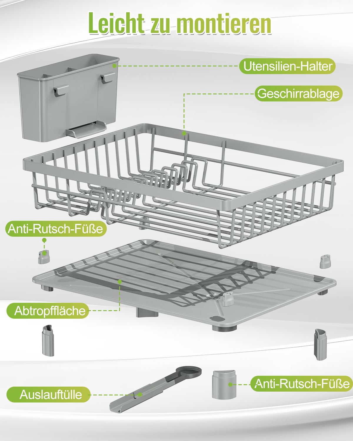 Abtropfgestell Edelstahl Mit Abtropfschale - Geschirrabtropfer 37,8cm Schwenkbar