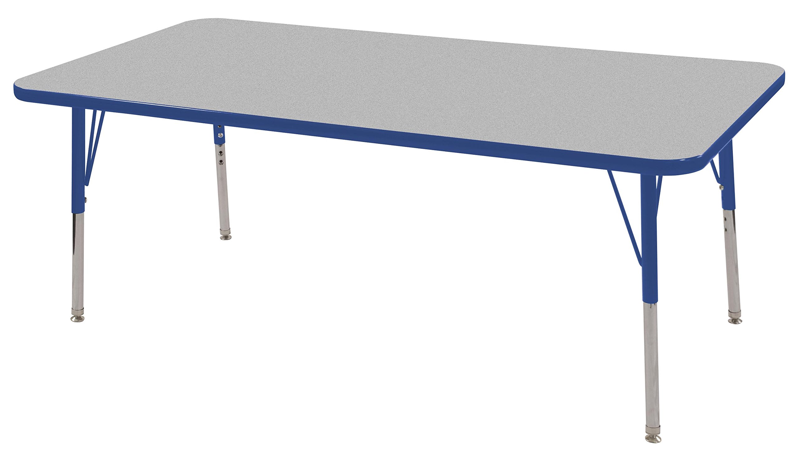 ECR4Kids 30" x 72" Rectangular Activity Table, Gray Top/Blue Edge, Standard Legs/Swivel Glides.