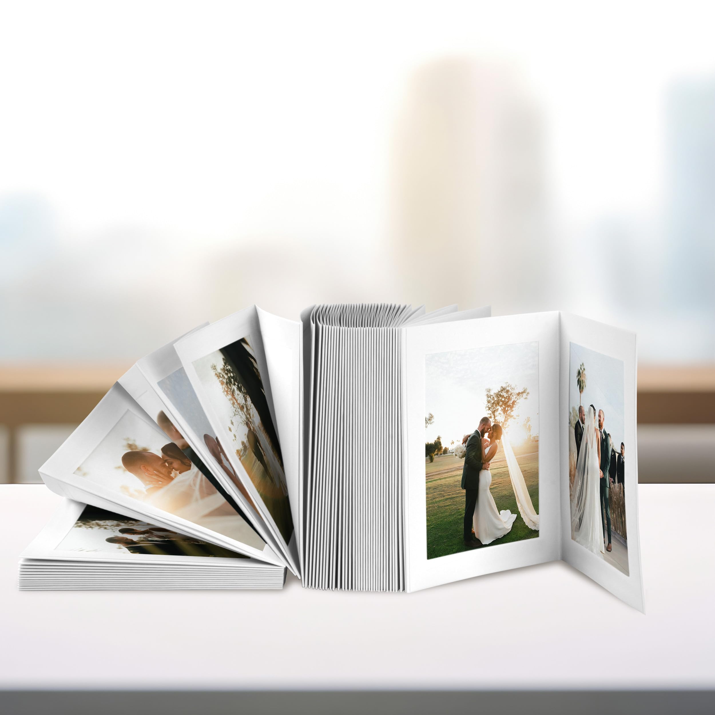 100 Stück Endlosleporello für Fotos 15x20 cm (Hochformat) in Perlmut creme mit Silberprägung