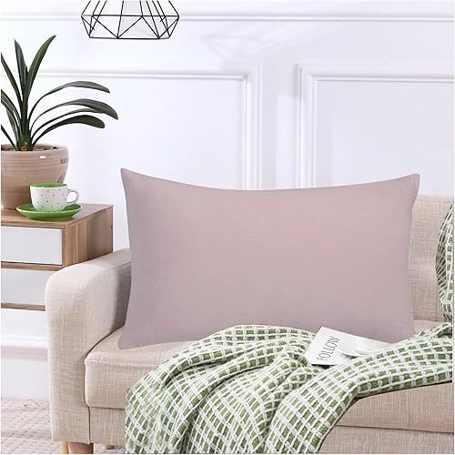 Funda de almohada decorativa lumbar suave y sólida, 1 unidad, color rubor pálido, acogedora funda de cojín de terciopelo de algodón elegante, funda