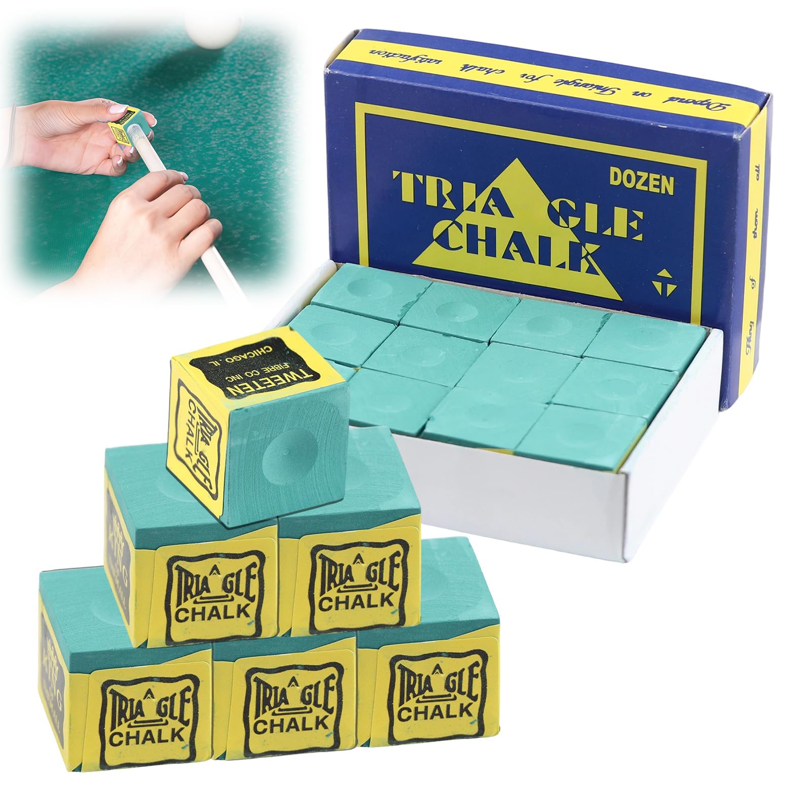 MeFay Premium Snooker Chalk 12 Pcs Green Pool Cue Chalk Set, Professional Billiard Chalk for Enhanced Grip and Accuracy, No-Slip Pool Chalk for Home, Tournaments and Bars