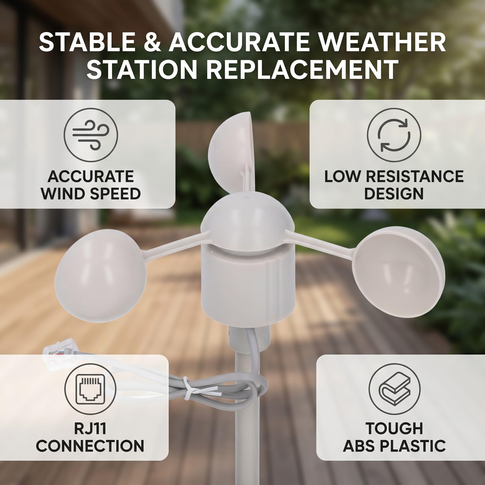 Windbecher, 3 Becher Windmessdetektor, Windgeschwindigkeitssensor-Anemometer mit RJ11-Anschluss, WH2081 Ersatzteil für Wetterstation Zum Testen der Windgeschwindigkeit