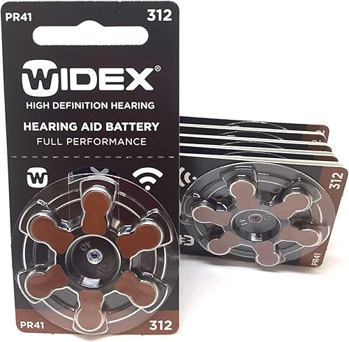 Widex batería para audífonos tamaño 312 (PR41) (10 paquetes = 60 baterías)