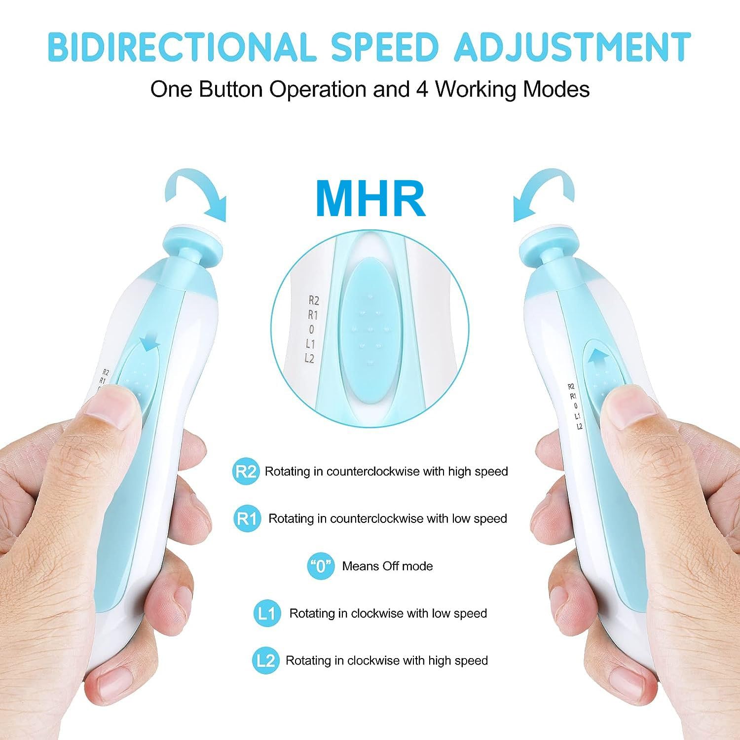 MHR Baby Nail Trimmer New Born Electric, Baby Nail File,Baby Nail Cutter 06 Month with Light &6 Grinding Pads for Newborn with Toddler Toes and Fingernails, Kids Nail Polish Trim,Multicolor,Pack of 1 1
