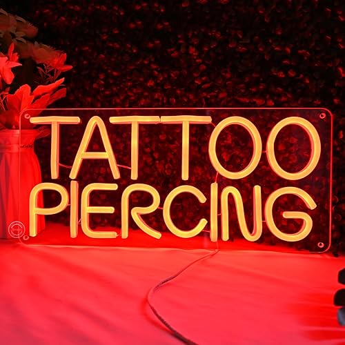 Miniatura 5 de Britrio TATTOO - Letrero de luz de neón para salón de tatuajes, estudio, piercing de oreja y cuerpo, decoración de pared LED divertida para tiendas,