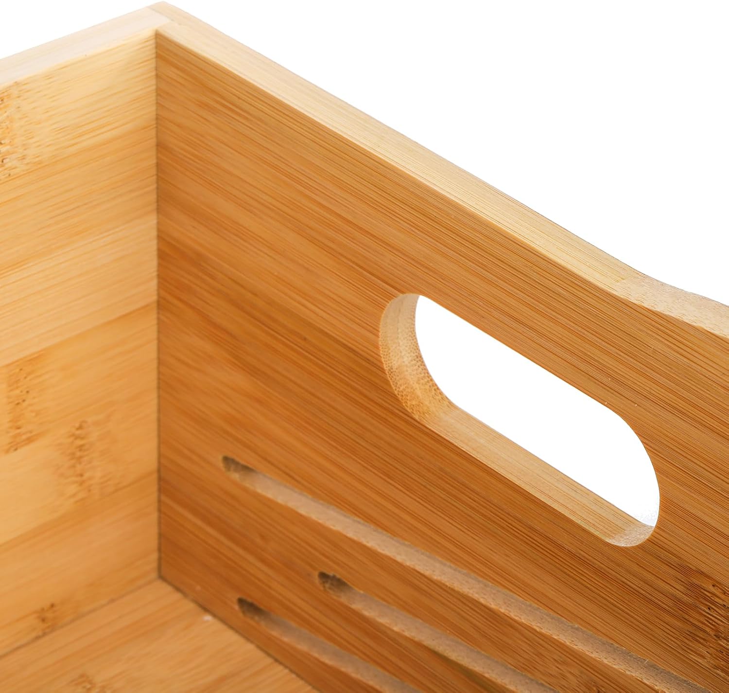 2 Tier Bamboo Stackable Storage Bins, 4 Compartment Potato and Onion Storage Baskets, Pantry Organizer Holder with Handle, Open Front Kitchen Fruit Containers for Fruit Bread Vegetable Garlic