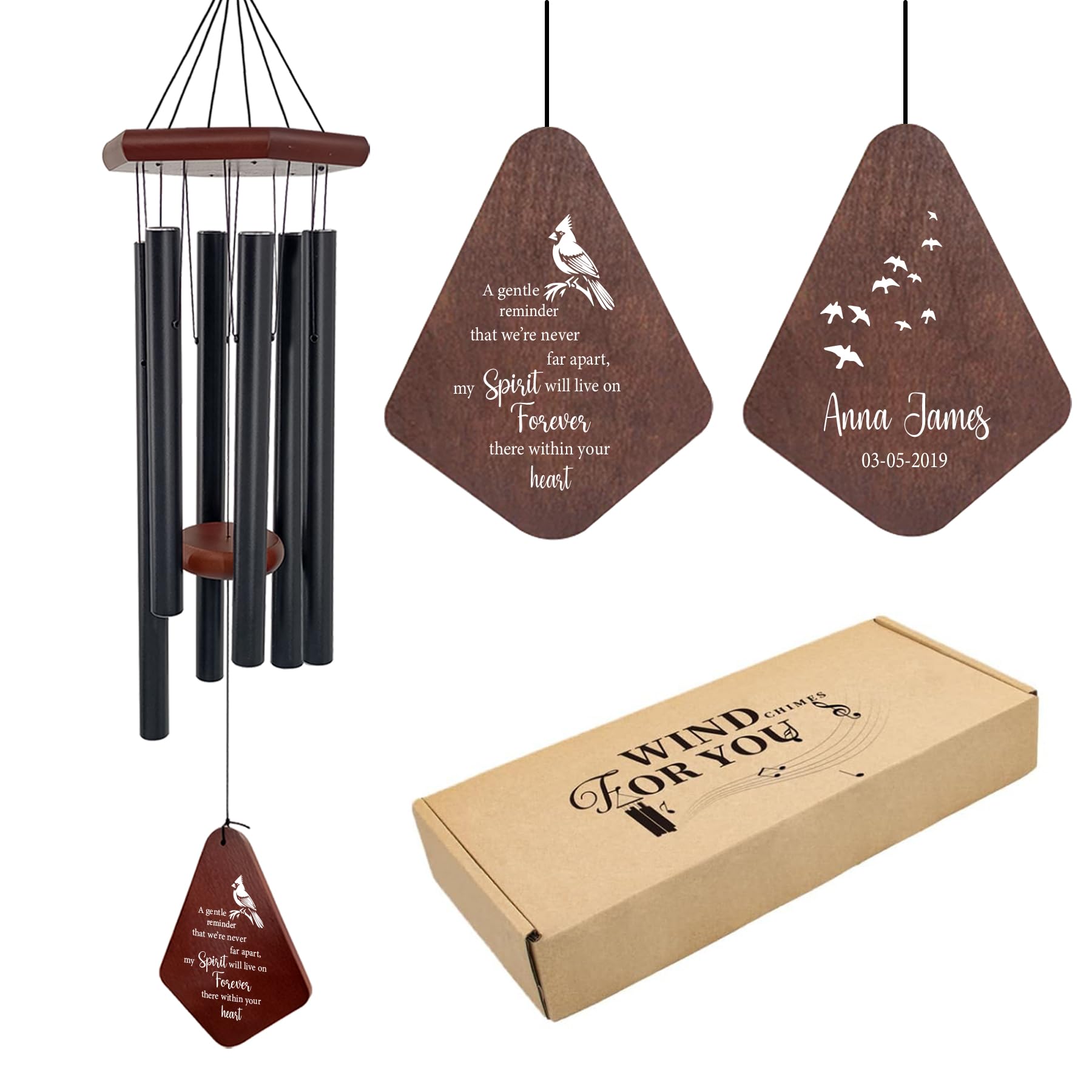 Personalized Memorial Wind Chimes with Cardinal, Deep Tone Aluminum