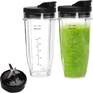 2 StüCk Mixer Becher Mit Deckel, Smoothie Flasche Glas 24Oz Becher Mit Einem Tragbaren Deckel Ersatzbecher + Deckelteilset FüR Ninja Mixer Bl2012/Bl480/Bl490/Bl640/Nn100A/Nn101