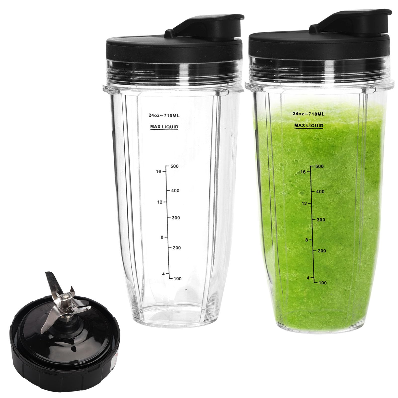 2 StüCk Mixer Becher Mit Deckel, Smoothie Flasche Glas 24Oz Becher Mit Einem Tragbaren Deckel Ersatzbecher + Deckelteilset FüR Ninja Mixer Bl2012/Bl480/Bl490/Bl640/Nn100A/Nn101