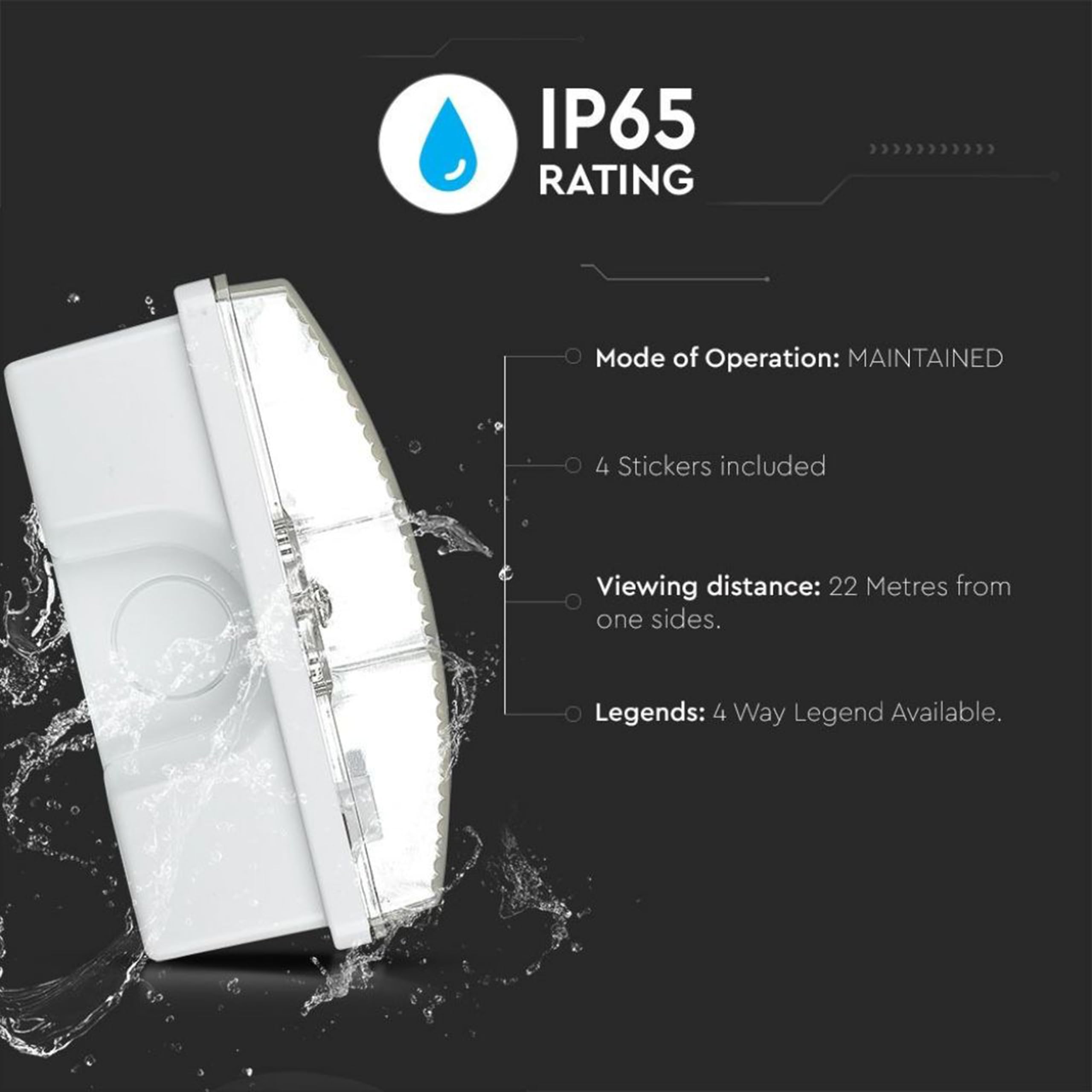 V-TAC Lampe de Secours LED 3W pour Plafond et Mur - Éclairage de Sortie de Secours avec Batterie - Autonomie 3 Heures - IP65 - Lampe pour Issue - Exit - 4 Signalisations Incluses - Lumière 4000K