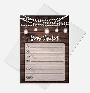 All Ewired Up Rustic Country Wood and Lights Invitations (Large Size 5X7), 50 Count, Wedding, Rehearsal Dinner, Engagement, Birthday Celebration, Bridal Shower, BBQ, Housewarming