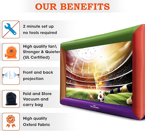 Miniatura 4 de Pantalla de proyector inflable de 14 pies para ver películas de TV en exteriores e interiores, soplador, amarre, estacas, bolsas de arena y bolsa de