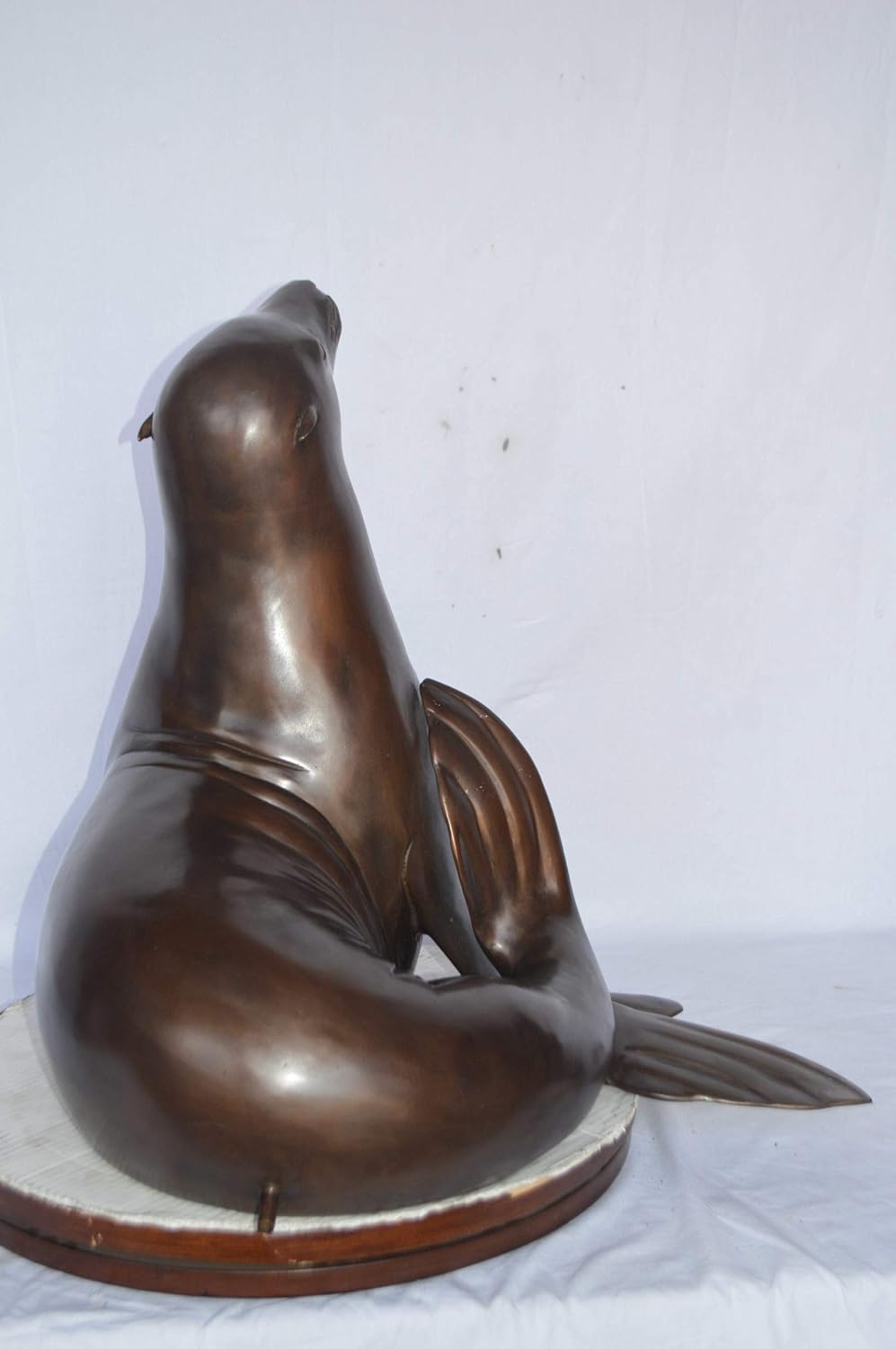 Nifao Bronze Seal Fountain Statue – Outdoor Indoor Water Feature Sculpture, Glossy Finish Decor, 5" L x 5" W x 45" H