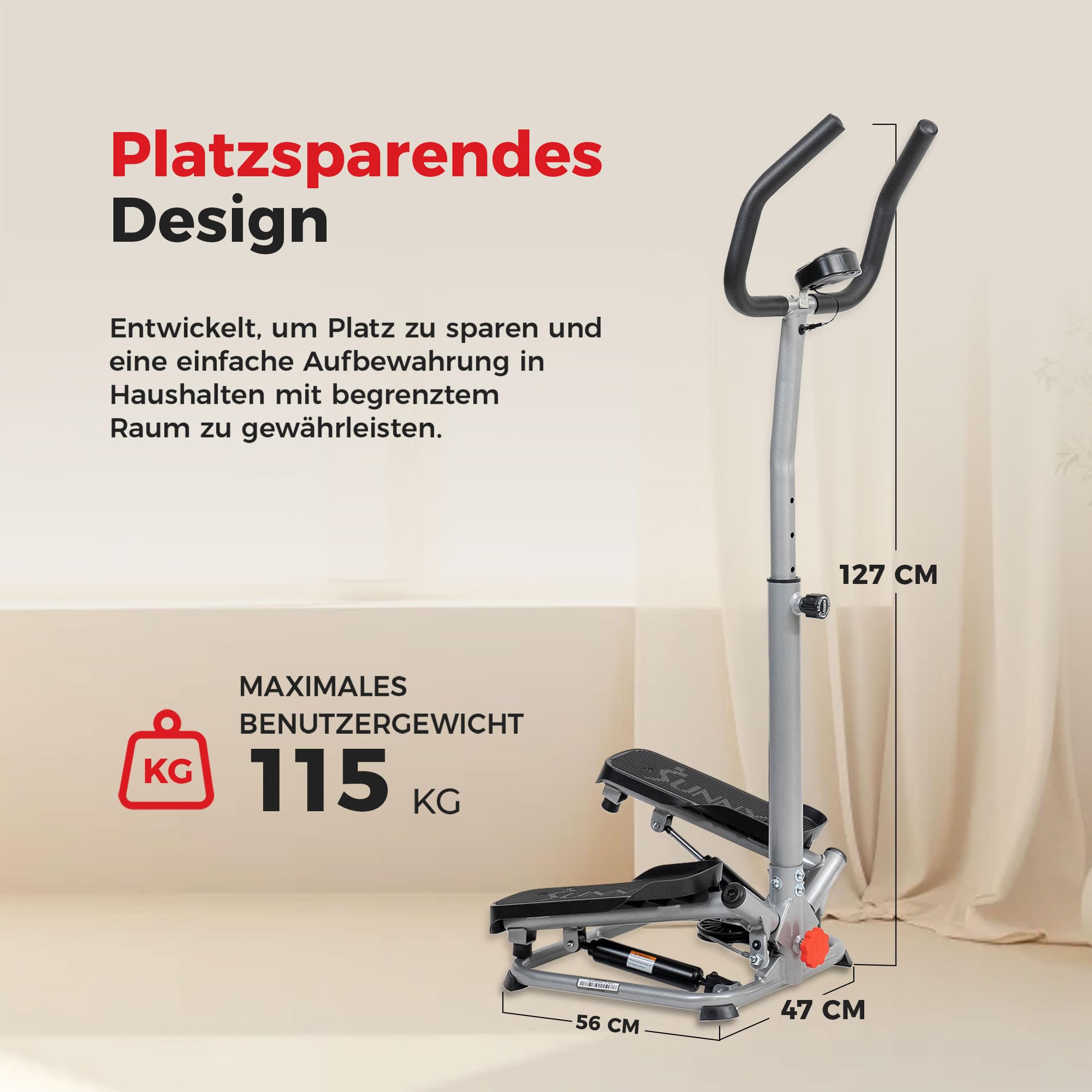 Sunny Health & Fitness Stair Stepper mit Lenker, Stairmaster für Zuhause, Gelenkschonendes Cardio-Training, Optionaler Twist-Bewegung, Widerstandsbändern und Kostenloser SunnyFit App-Verbindung