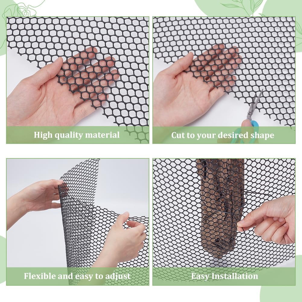 AHANDMAKER Rouleau de grillage en plastique avec 120 attaches de câbles pour protection de lapin, volaille et protection des plantes, 15,2 x 40,6 cm, noir