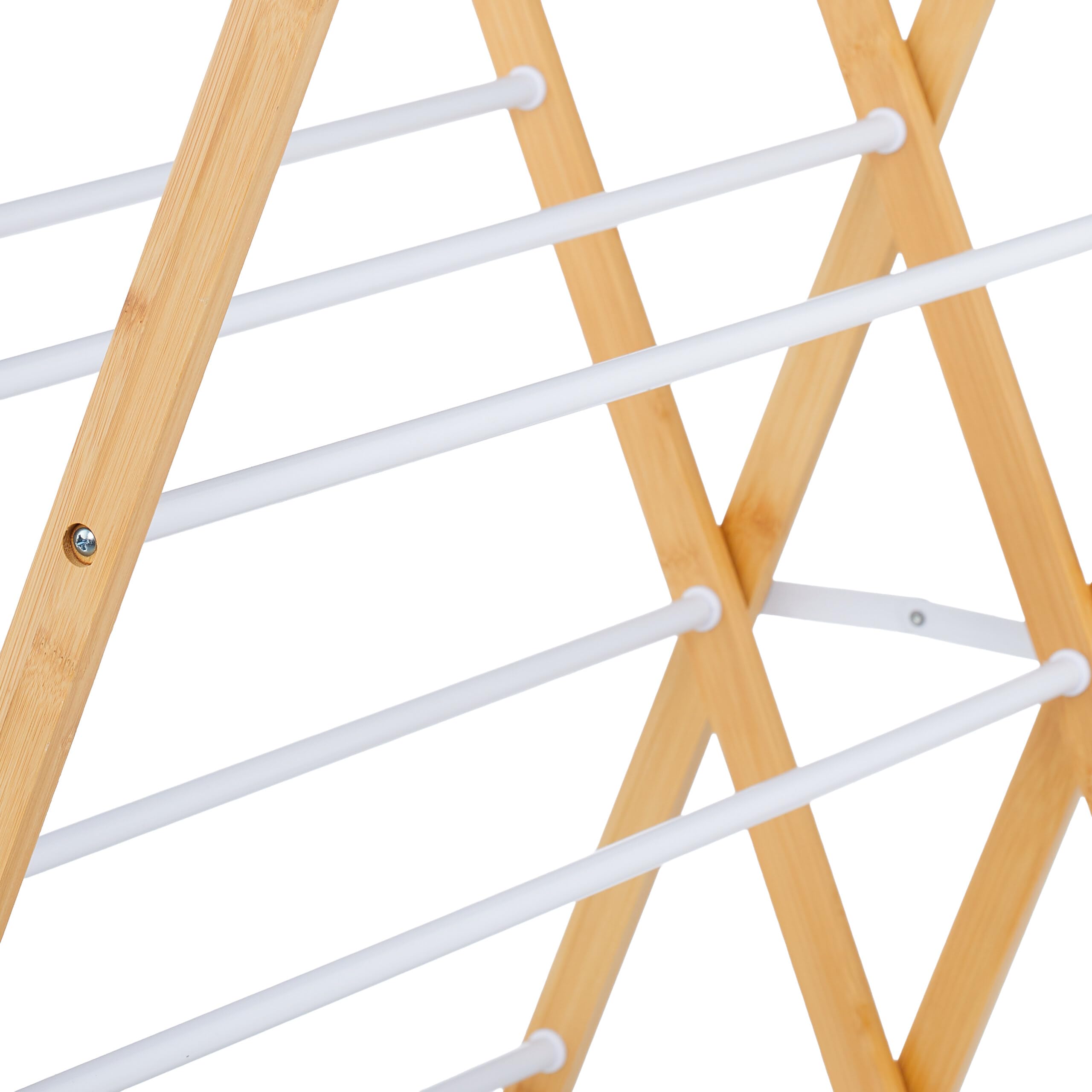 Relaxdays Stendibiancheria Pieghevole, Stendino Verticale a Torre, 12 Aste, HLP: 93 x 70 x 62 cm, bambù e Ferro, Bianco