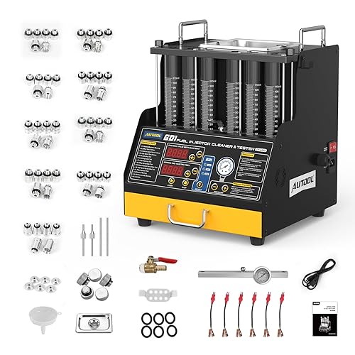 AUTOOL Fuel Injector Cleaner Tester Machine, Ultrasonic Fuel Injection Cleaner with Heating Function 6 Cylinder for GDI, EFI, FSI, 12V/70V/120V Options, Digital Display, 10 Test Modes
