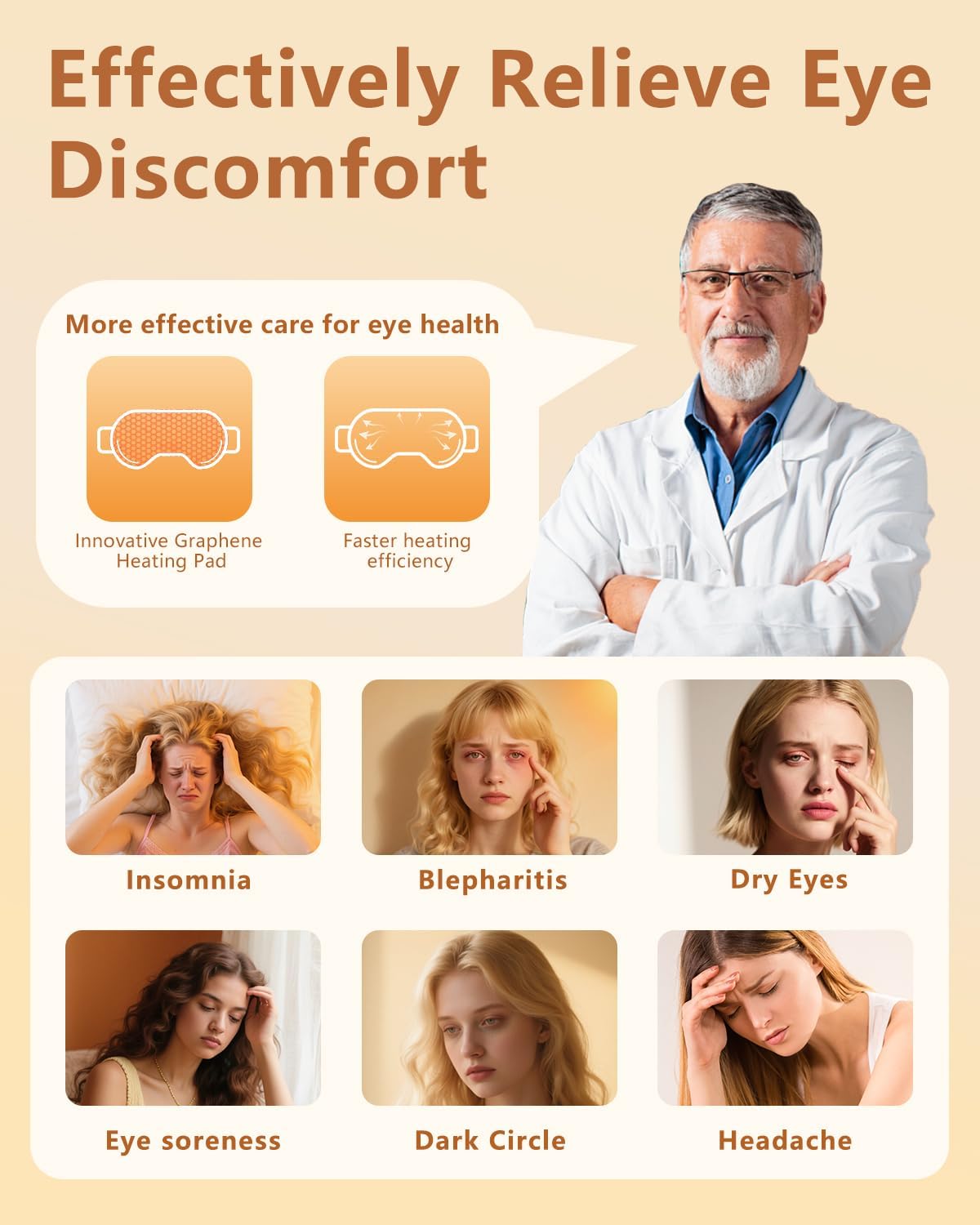 Heated Eye Mask for Dry Eyes – Upgraded Cordless Warm Eye Compress, 100% Mulberry Silk Sleep Mask with Graphene Heating, 3 Heat Levels and Auto Shut-Off, Rechargeable and Washable