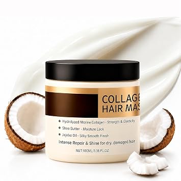 Keratin & Collagen Deep Conditioning Hair Mask, Intensive Hydration for Dry, Damaged Hair, Long-Lasting Moisturizing Treatment, Suitable for All Hair Types, 3.38oz