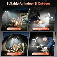 Vista 2 de 15000 mAh Rechargeable Camping Light with Stand, Cordless Work Light with 3 LED Lamp Heads, 5500 Lumens Dimmable Camping Essentials Gear Emergency