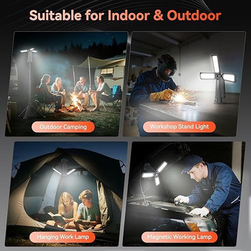Miniatura 2 de 15000 mAh Rechargeable Camping Light with Stand, Cordless Work Light with 3 LED Lamp Heads, 5500 Lumens Dimmable Camping Essentials Gear Emergency