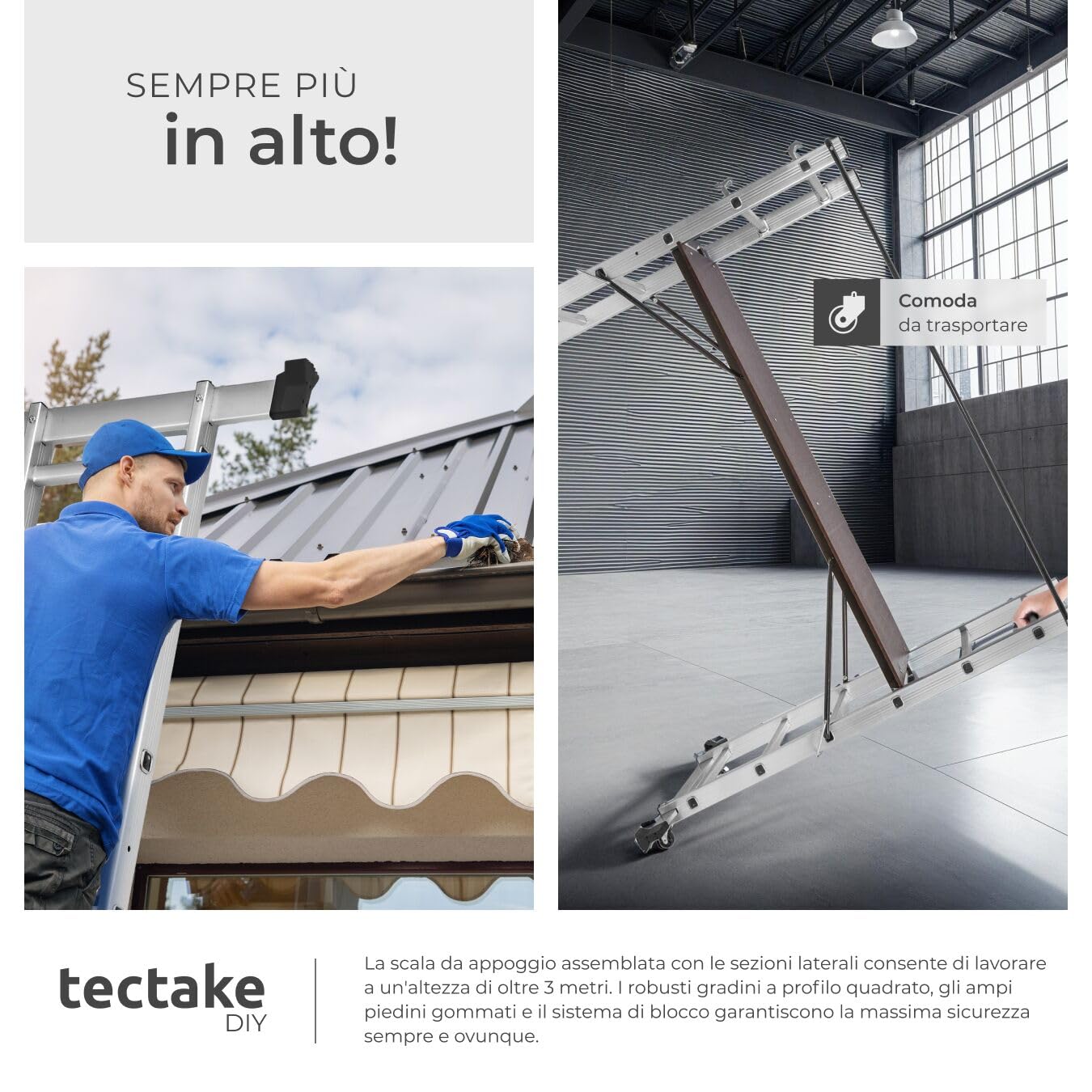 tectake® Scala Alluminio 4 in 1 Multifunzione con Piattaforma da Lavoro, Ponteggio da Lavoro con Ruote, Scala in Alluminio Pieghevole, Trabattello da Lavoro