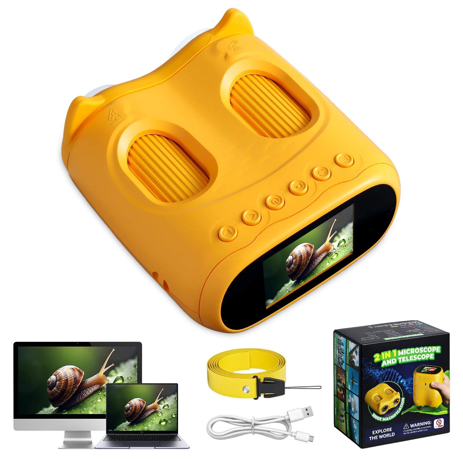 Yuning Microscopio Digital para Niños, 1000X 4K Microscopio y Telescopio 2 en 1, Mini microscopios Digitales Portátiles con 2.0" Pantalla y 8 Luces LED, microscopio de Bolsillo para Niños Regalo Edu