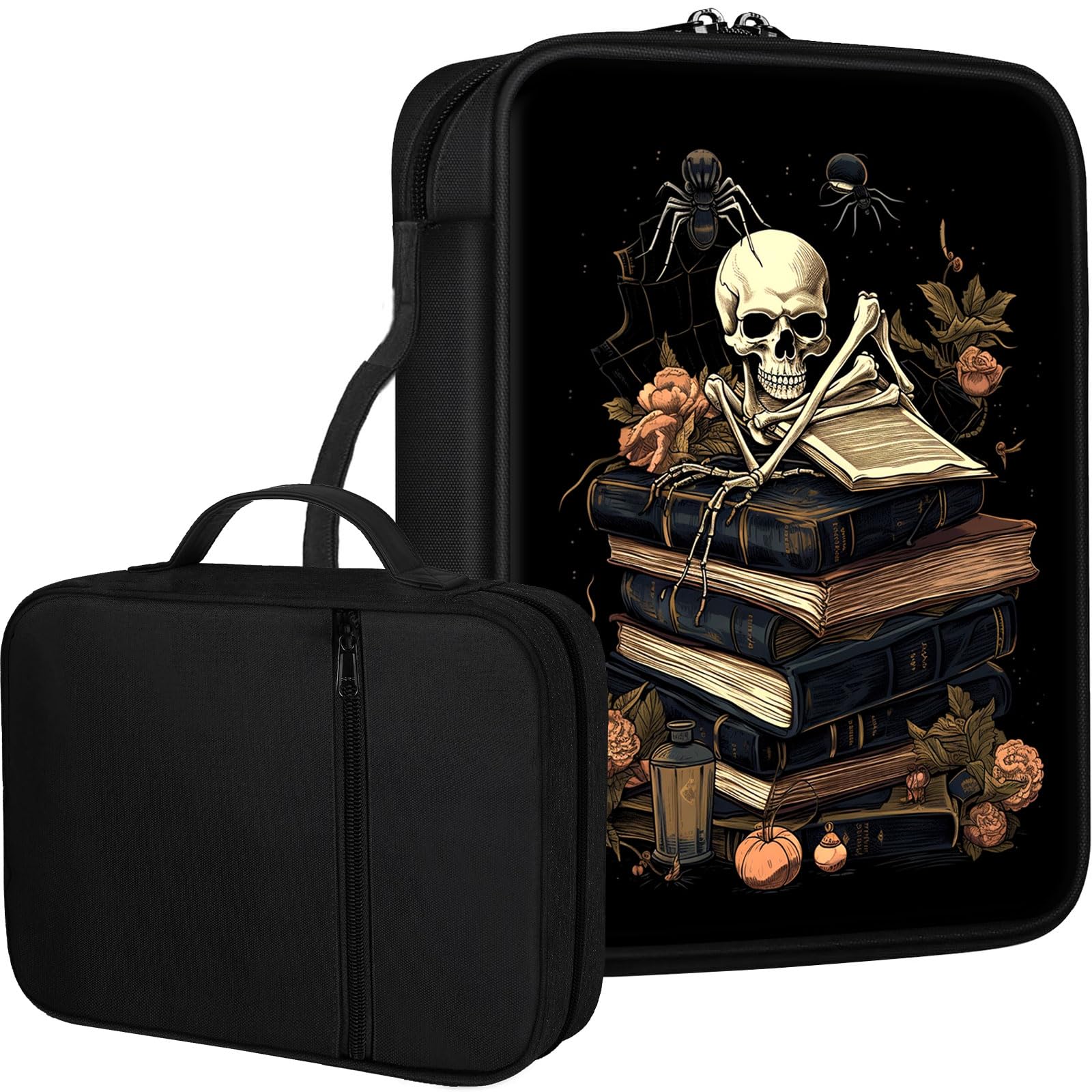 Qindaiwen Bible Cover for Women Kids, Bible Carrying Case Church Bag Bible Protective with Zippered Back Pocket, Gift for Adults Lady Women Men, Skull Book
