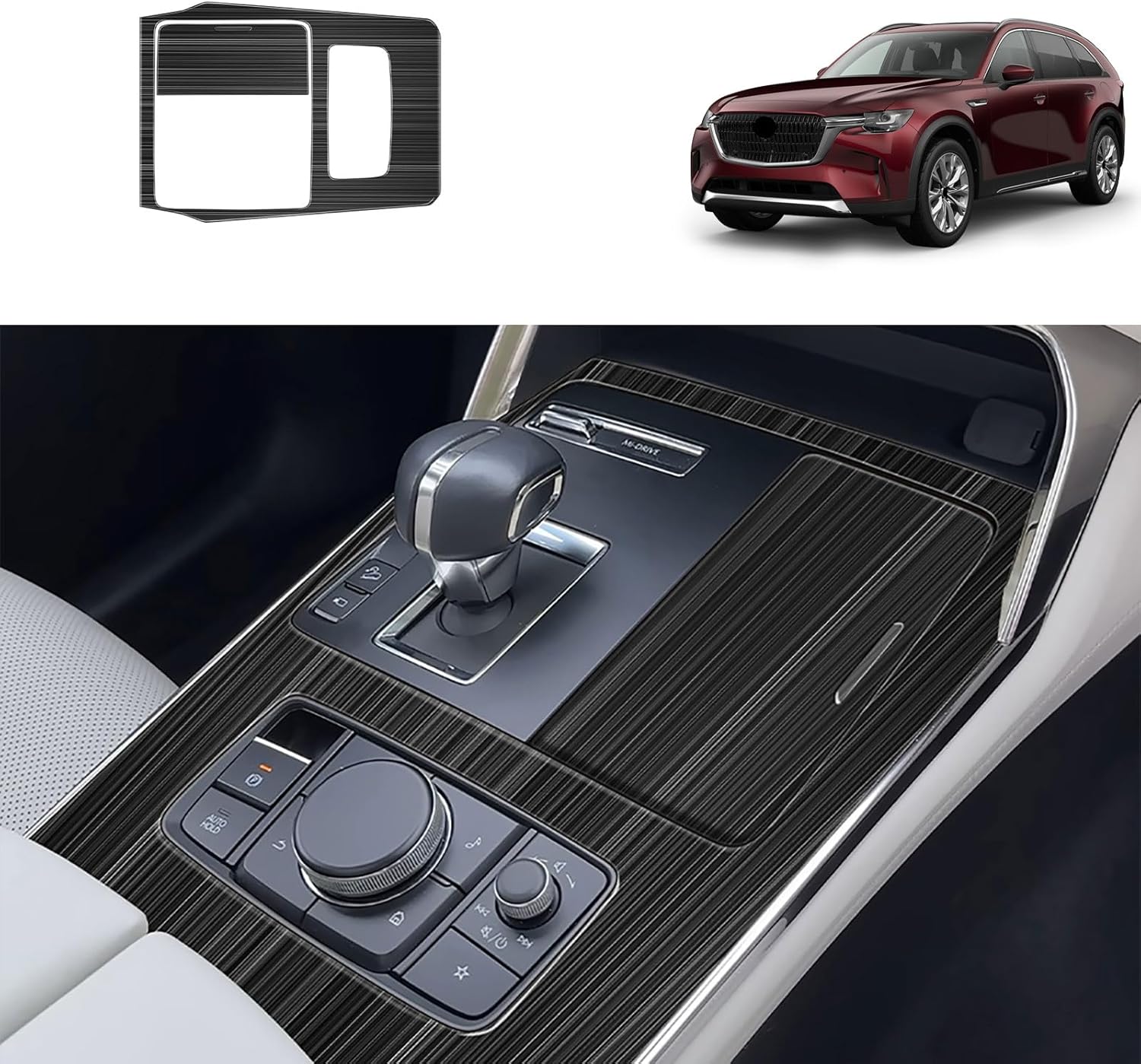 Car Accessories Compatible with Mazda CX90 CX-90 2024 2025 2026 Center Console Gear Shift Panel Cover Interior Decoration Trims Stainless Steel 2PC(Black Brushed Finish)