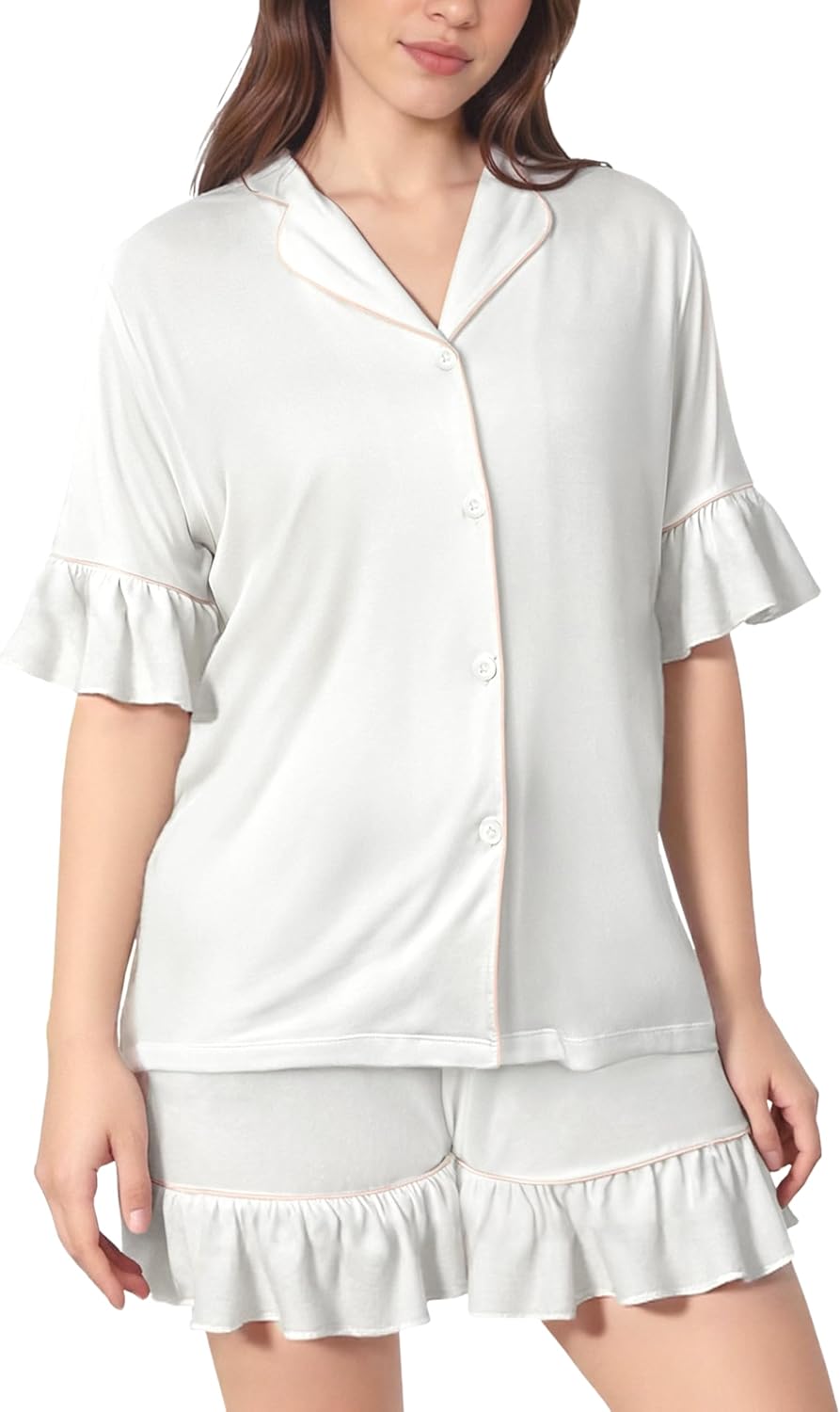 Summer Pajama Set for Women, Short Sleeve Button Down Pjs, 2 Piece Heart Print Loungewear Sleepwear - Image 6