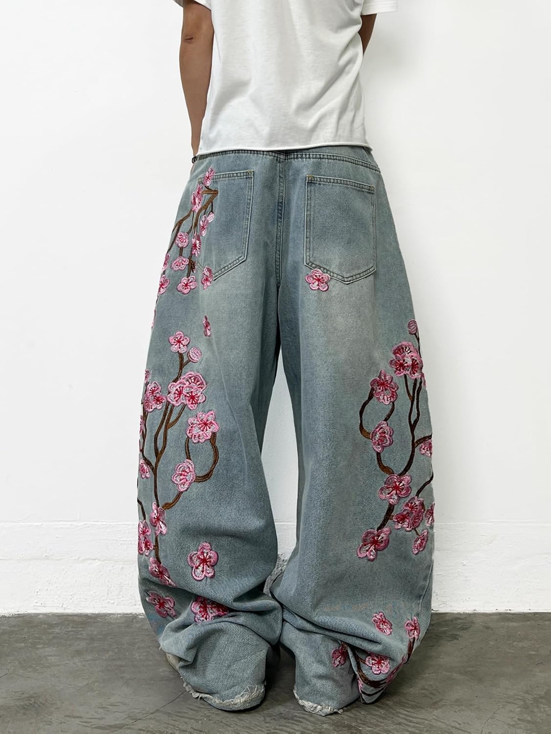 Men's Hip Hop Baggy Jeans Embroidered Wide Leg Skater Jeans Loose Fit Denim Pants Streetwear - Image 5