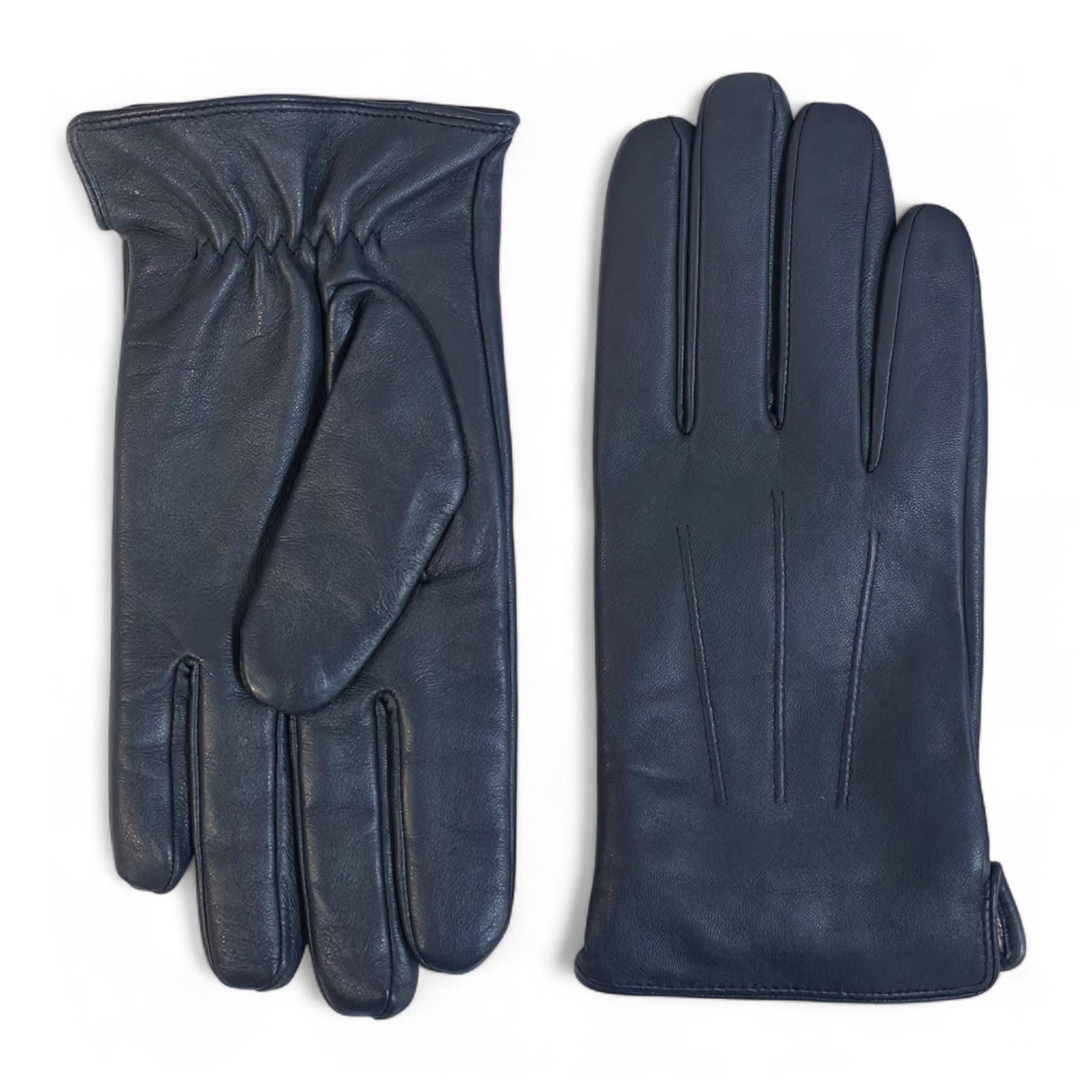 Infinity Leather Men's Leather Wool Lined Elastic Wrist Gloves - Navy - 2XL
