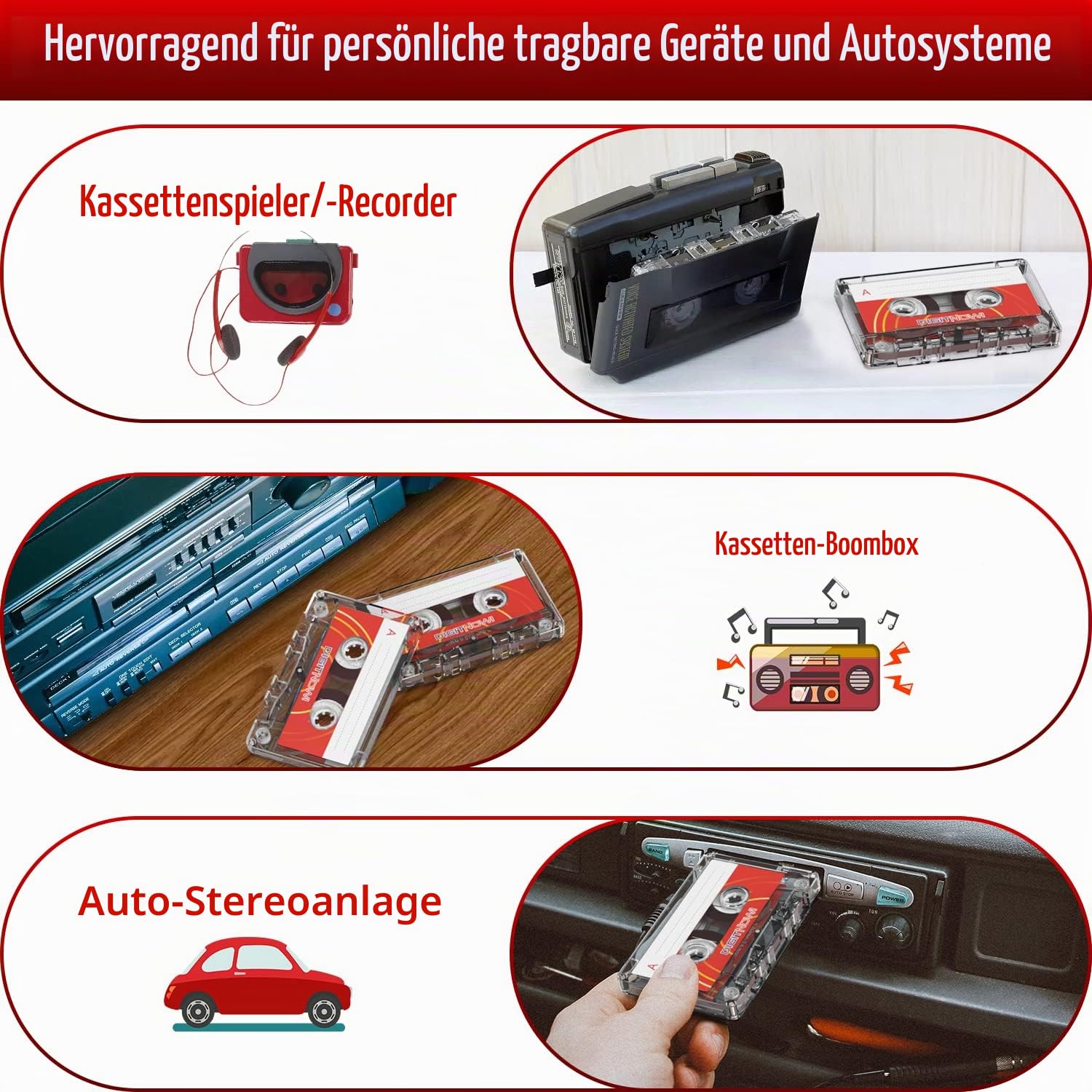 Leere Audio-Kassettenband, 90 Minuten Aufnahmezeit, geräuscharm und hohe Ausgangsleistung, Diktieren, MP3-Aufnahme auf Blankoband, 5 Stück