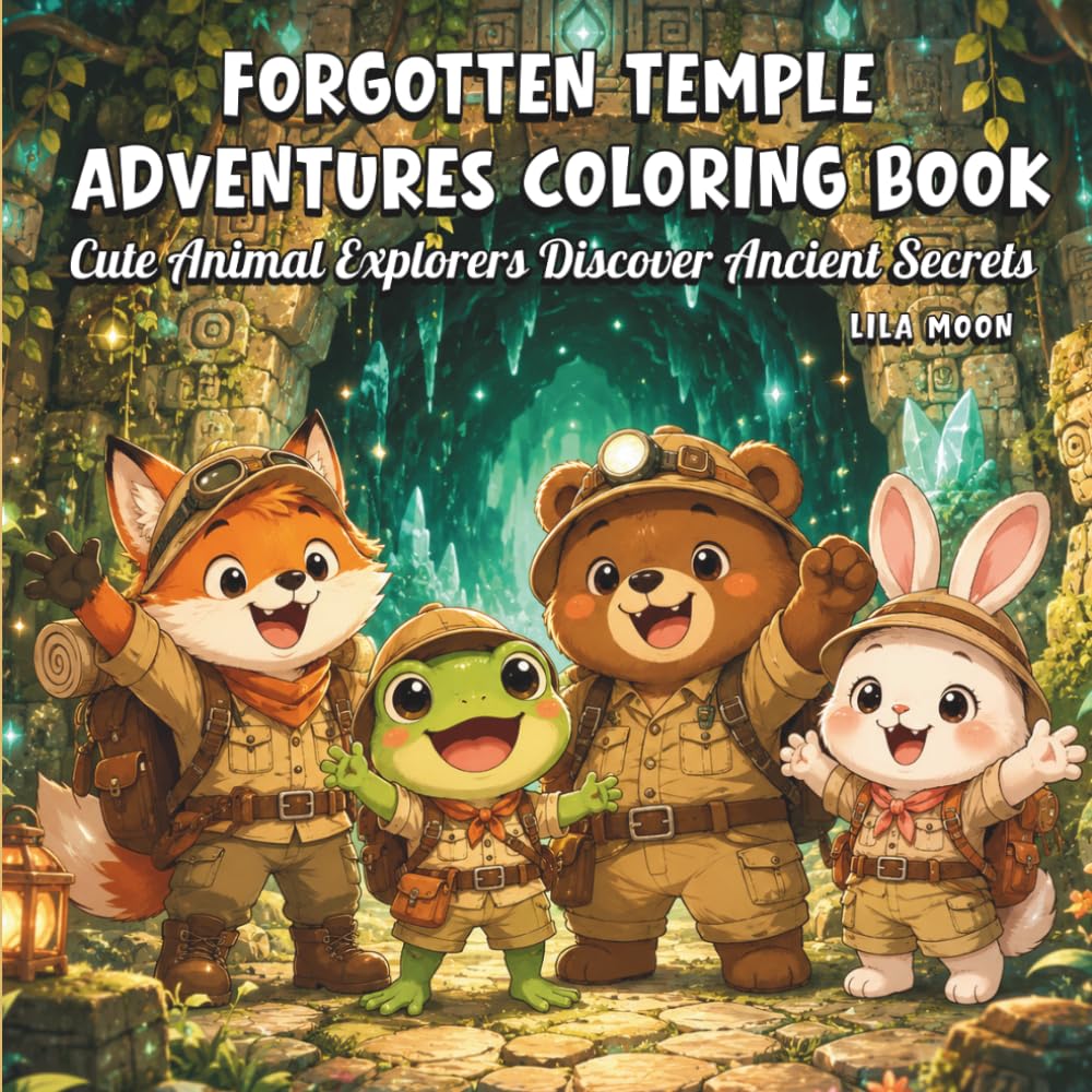 Forgotten Temple Adventures Coloring Book: Cute Animal Explorers Discover Ancient Secrets