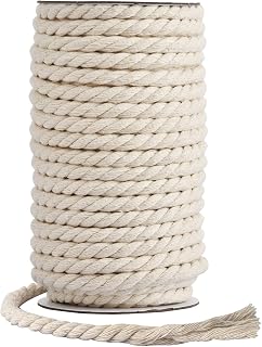 Natural Unbleached Cotton Macrame Rope 8mm x 20 Yards - 4-Strand Twisted Cord for DIY Crafts, Wall Hangings, Plant Hangers