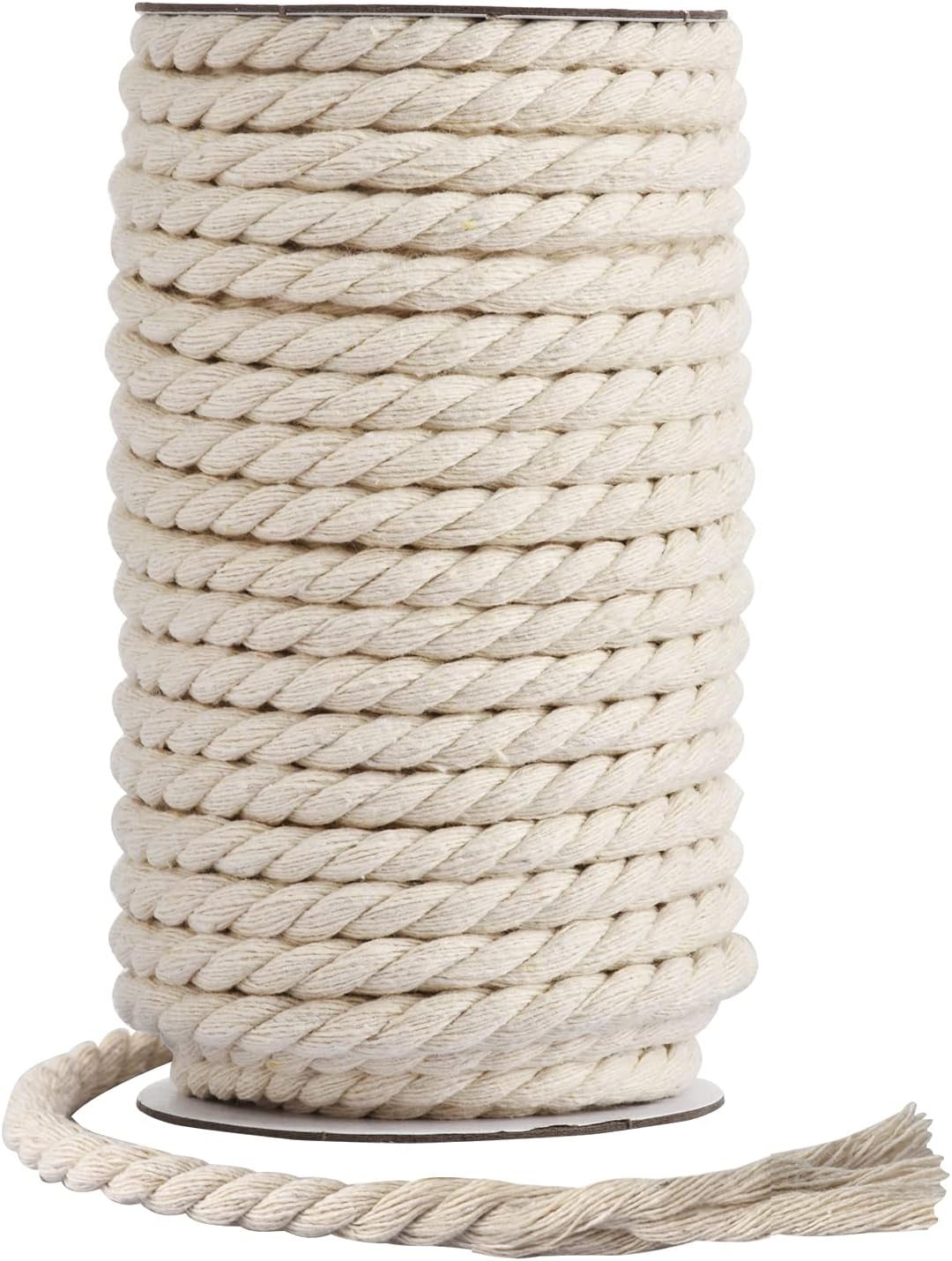 Cotton Cord 8mm x 20 Yards - Natural Unbleached Macrame Rope - 3 Strand Twisted Cotton Rope for Wall Hanging๏ผDIY Craft Making๏ผPlant Hangers๏ผKnotting Decorative Projects (White)
