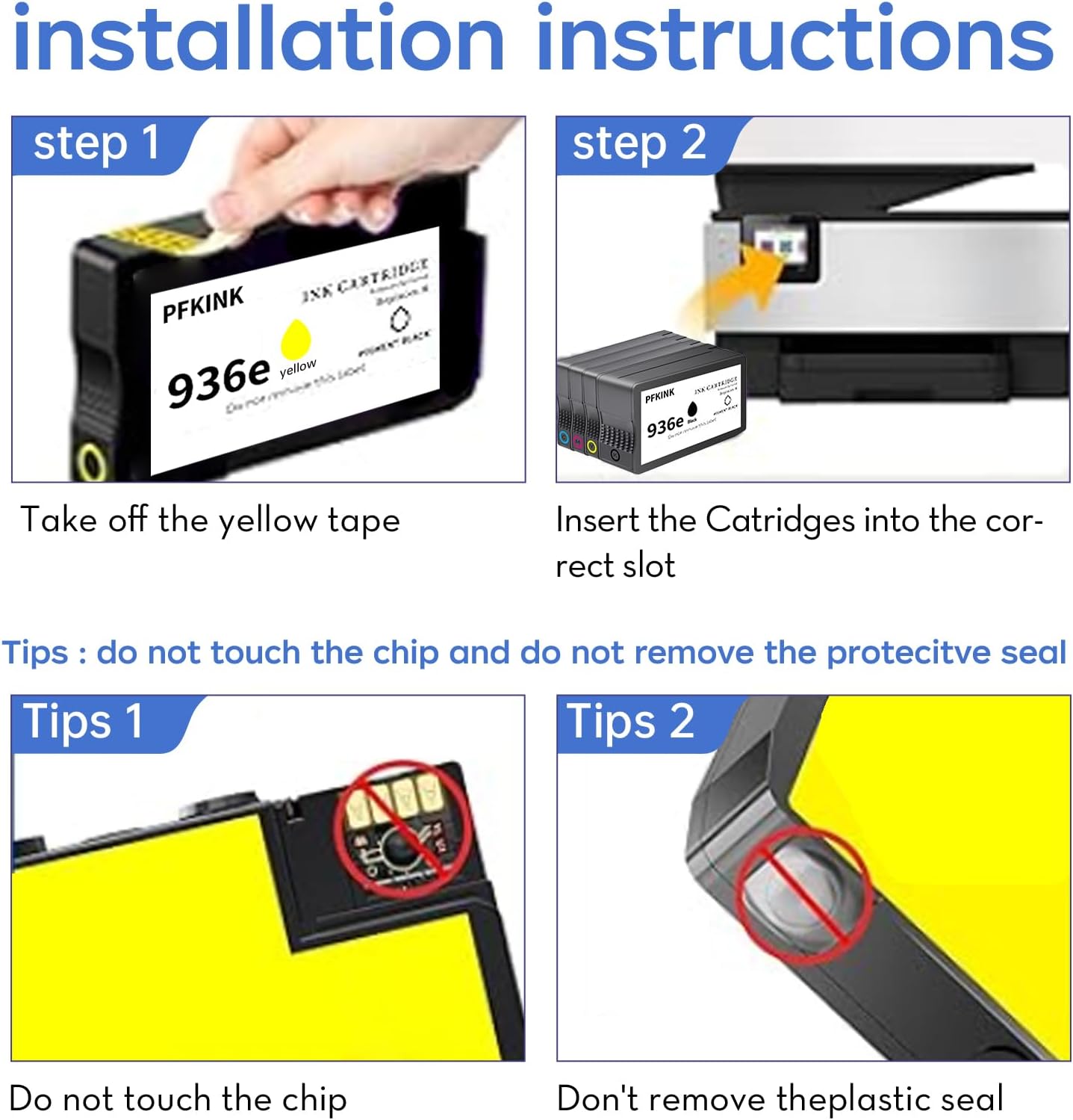 936e 936XL Ink Cartridges Combo Pack Replacement for HP 936 Ink Cartridges Work with OfficeJet 9122e ,9120; OfficeJet Pro 9110b, 9125e, 9128e, 9130b, 9135e; OfficeJet Pro Wide Format 9730e (4 Color)