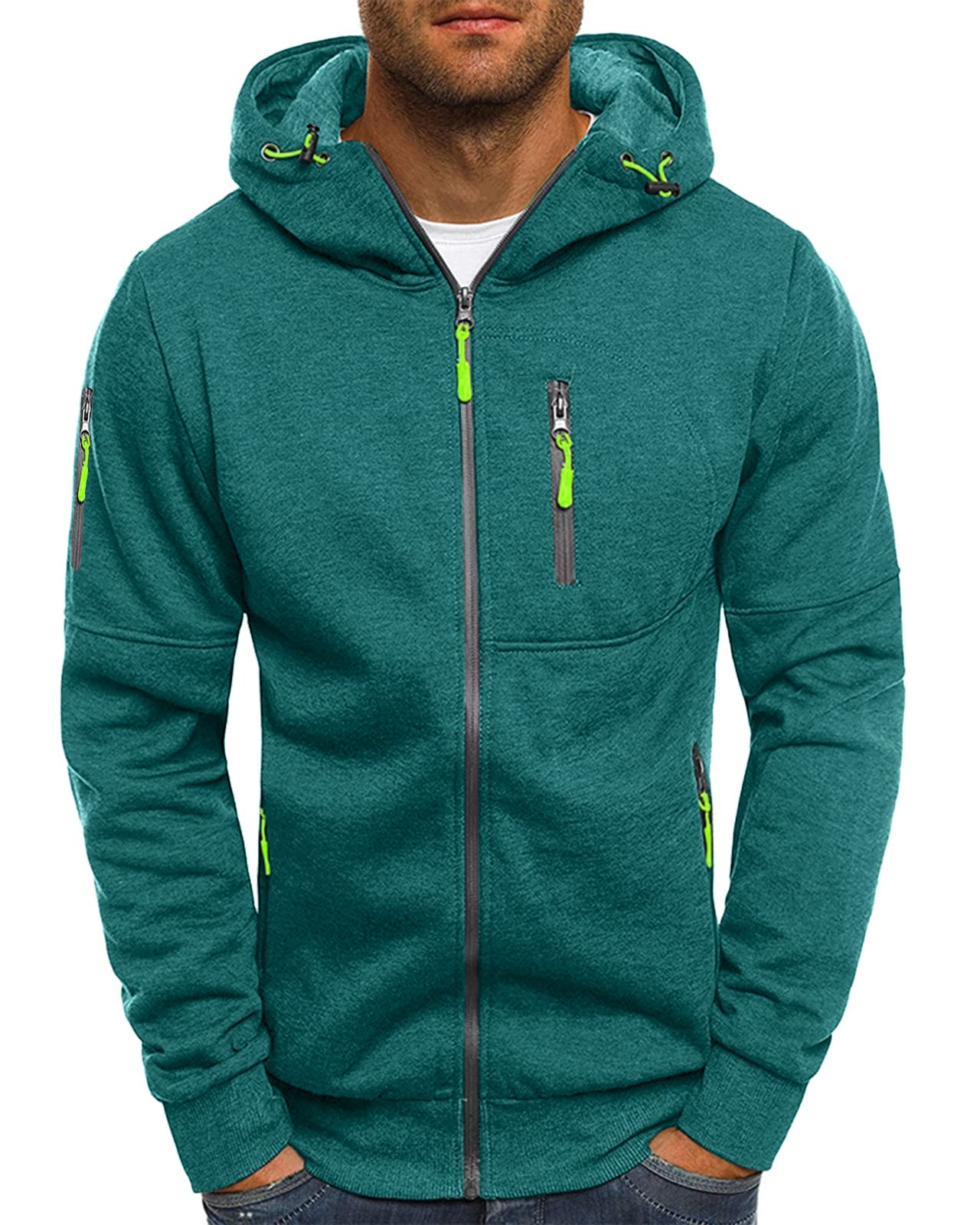 VANVENE Felpa da uomo con cappuccio e zip in pile (16 colori)