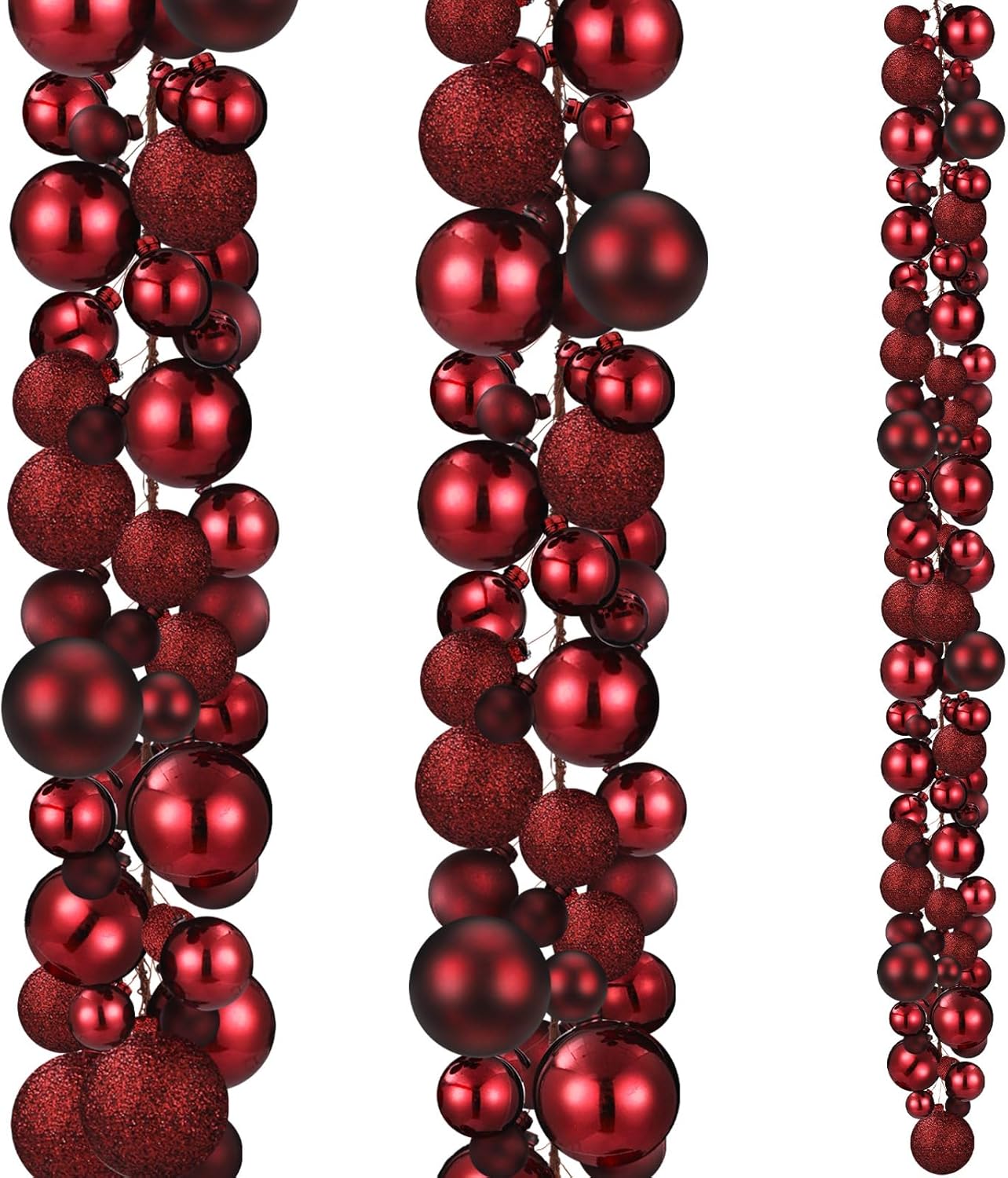 2 Pcs Christmas Ball Garland 6 ft Ball Ornaments Christmas Bulb Garland Xmas Tree Bauble Decorations for Party Supplies Indoor Outdoor Home Office Decoration Accessories(Burgundy)
